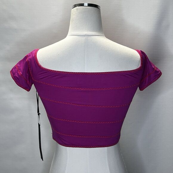 HOUSE OF HARLOW REVOLVE Off the Shoulder Crop Top size Small Pink Embroidered - Picture 3 of 10